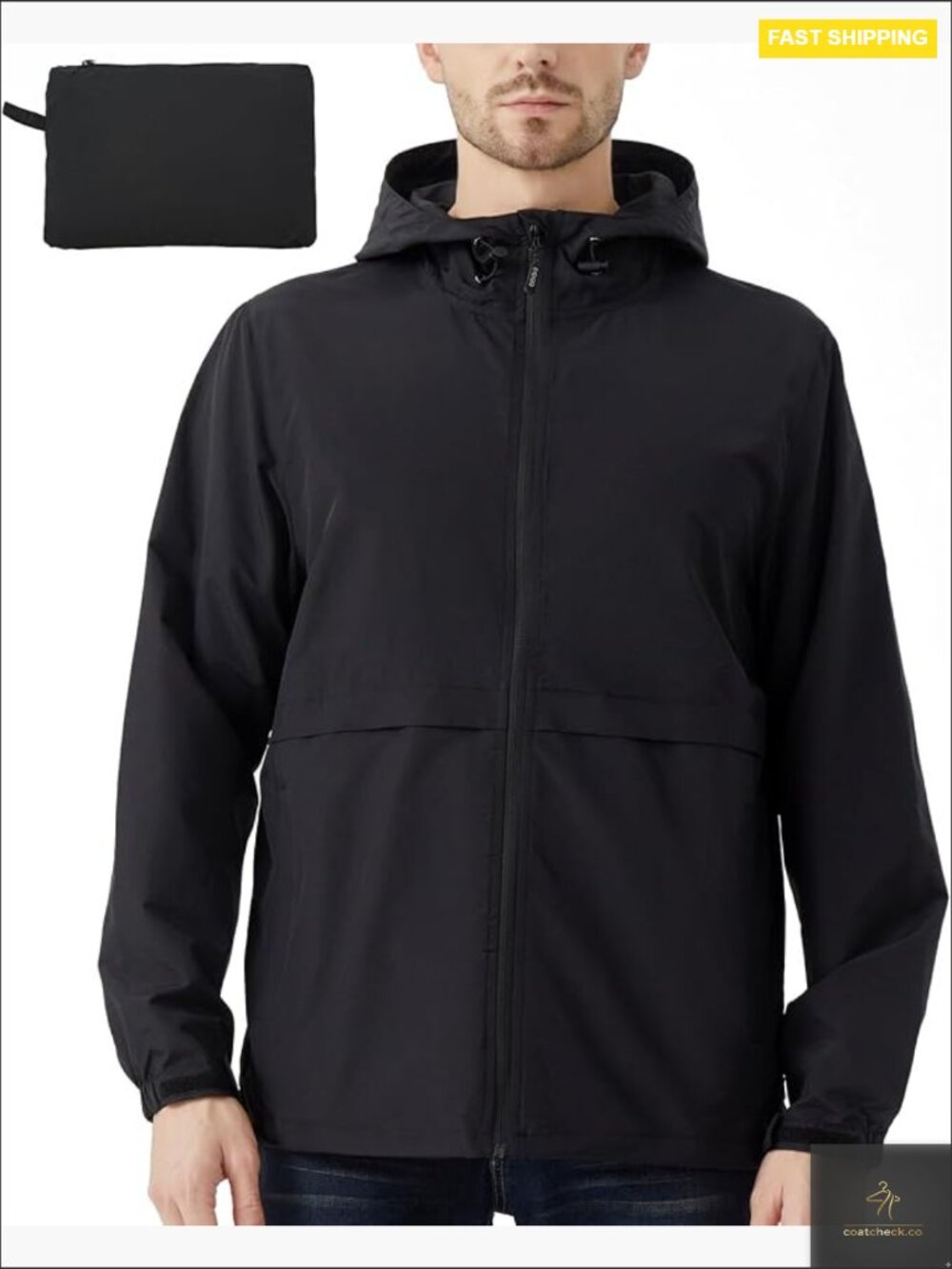 Men's Lightweight Windbreaker Jacket Packable Hooded Raincoat Outdoor with